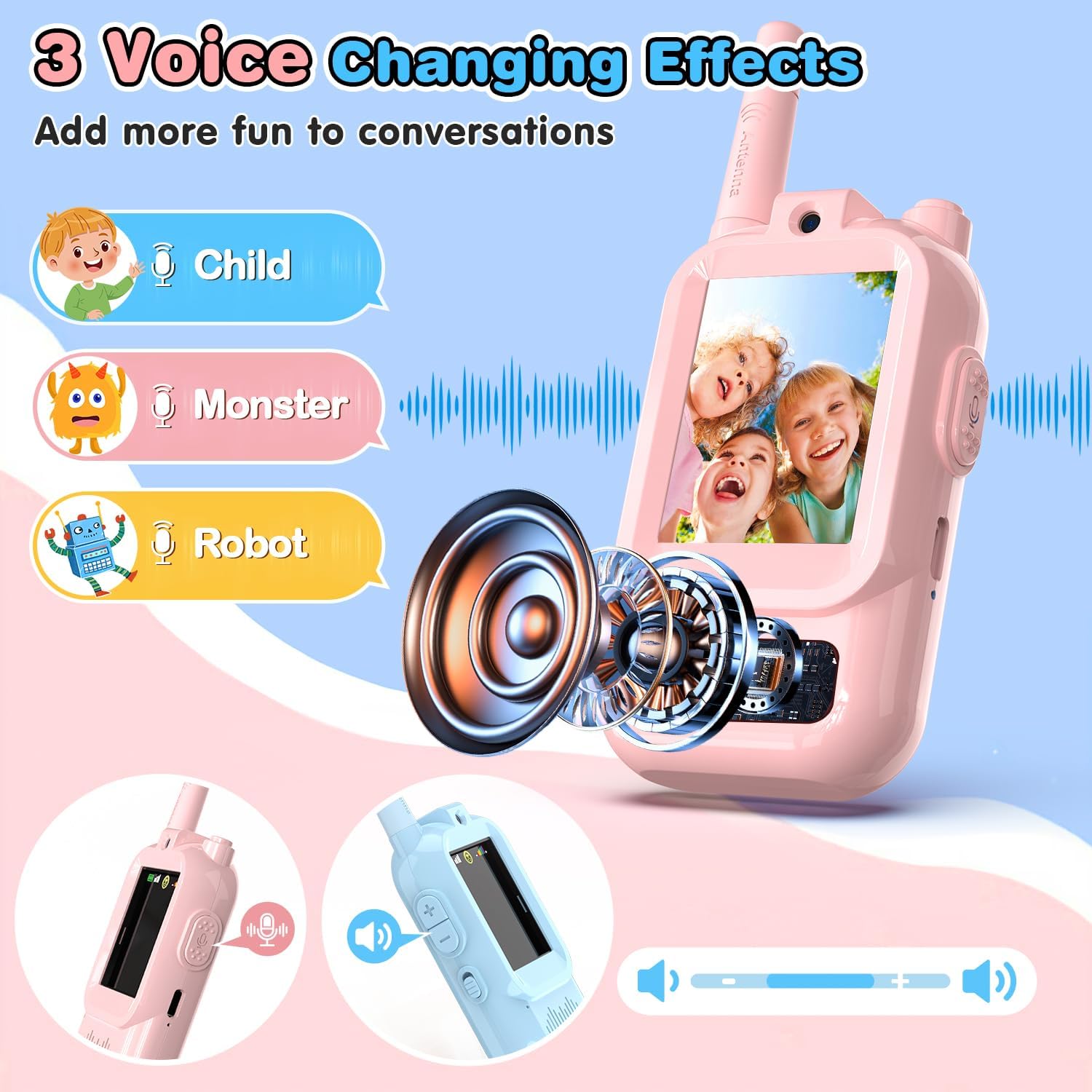 Video Walkie Talkie 2 Pack Rechargeable Interphone with HD Camera & Voice Changer.