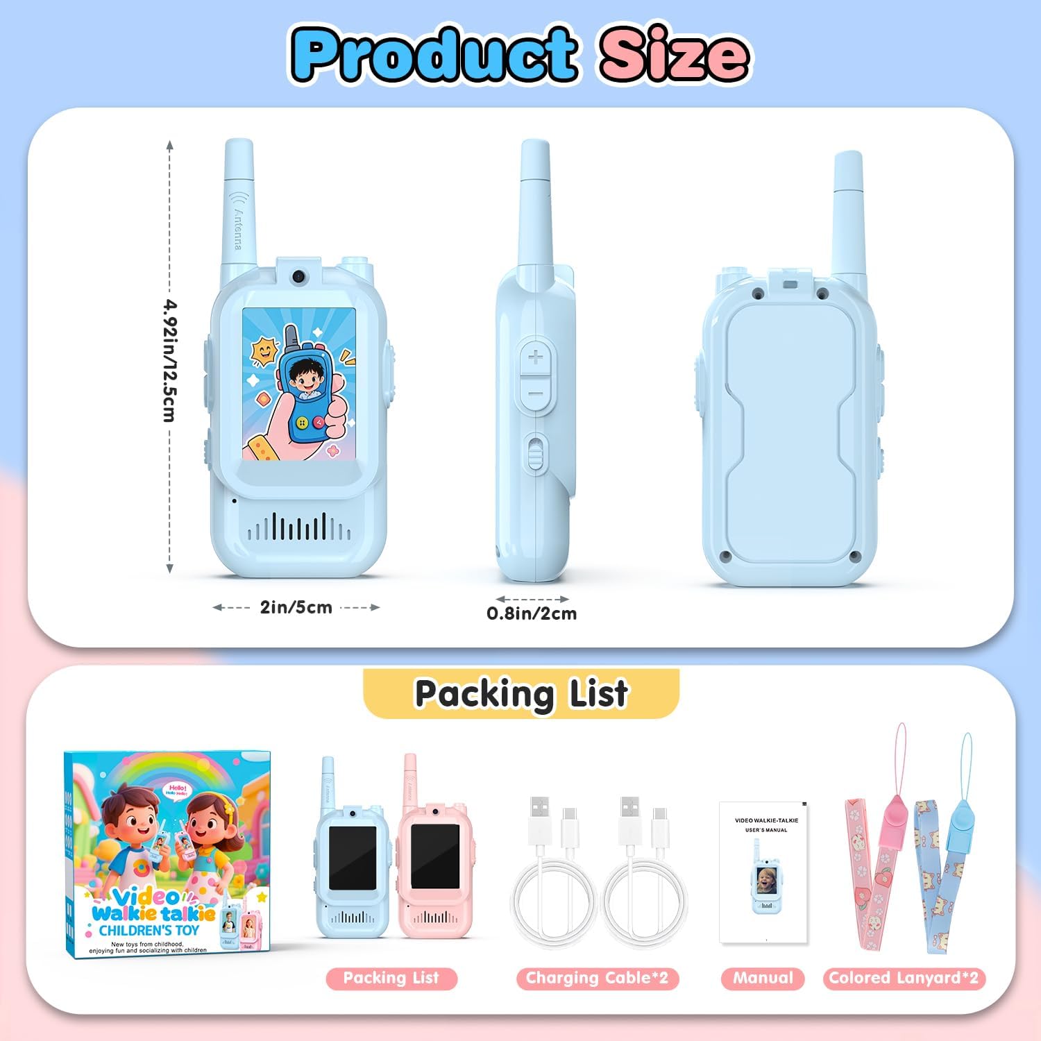 Video Walkie Talkie 2 Pack Rechargeable Interphone with HD Camera & Voice Changer.