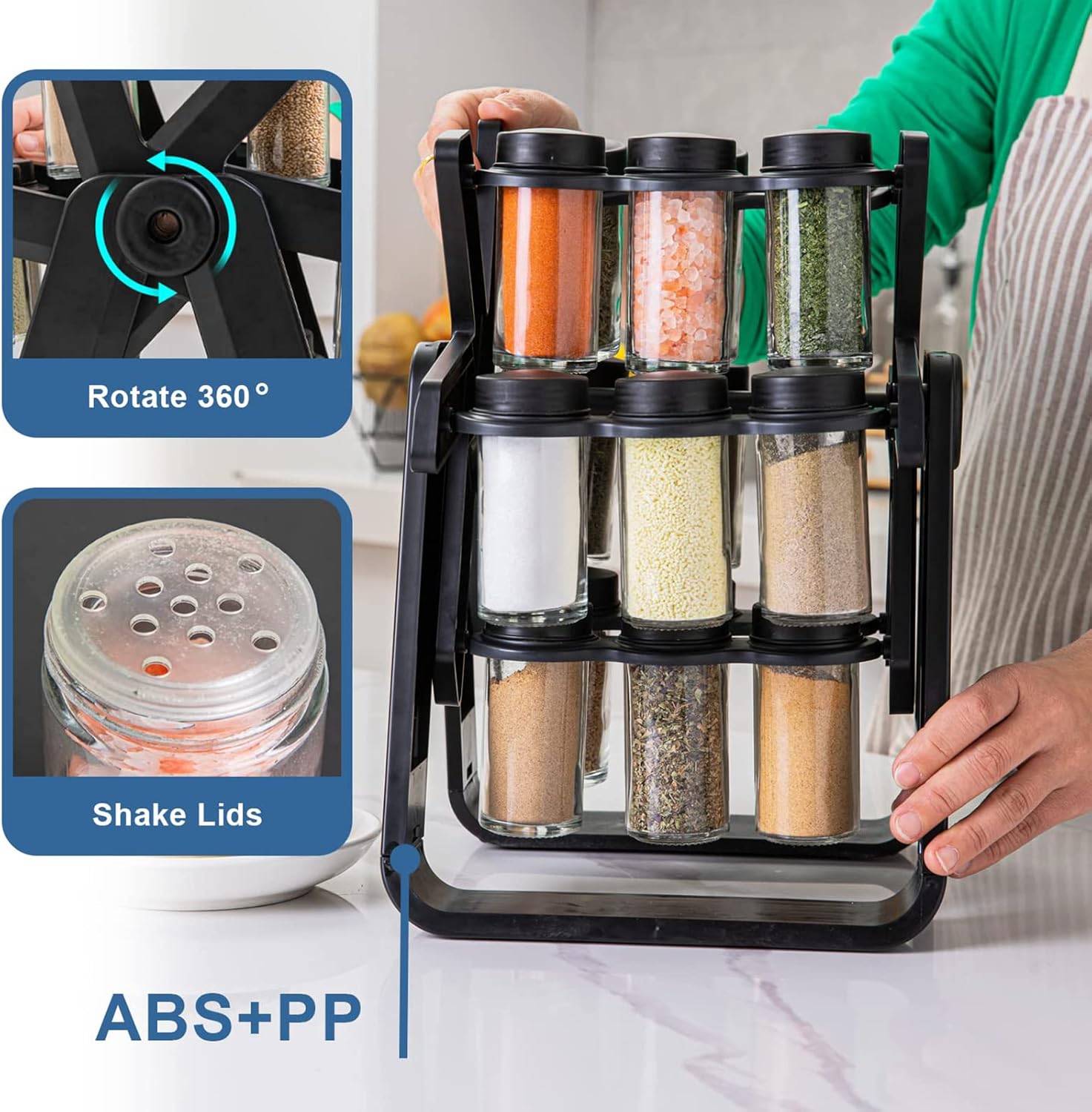 Spice Rack Organizer With 18 Spice Jars || منظم رف التوابل مع 18 برطمان توابل