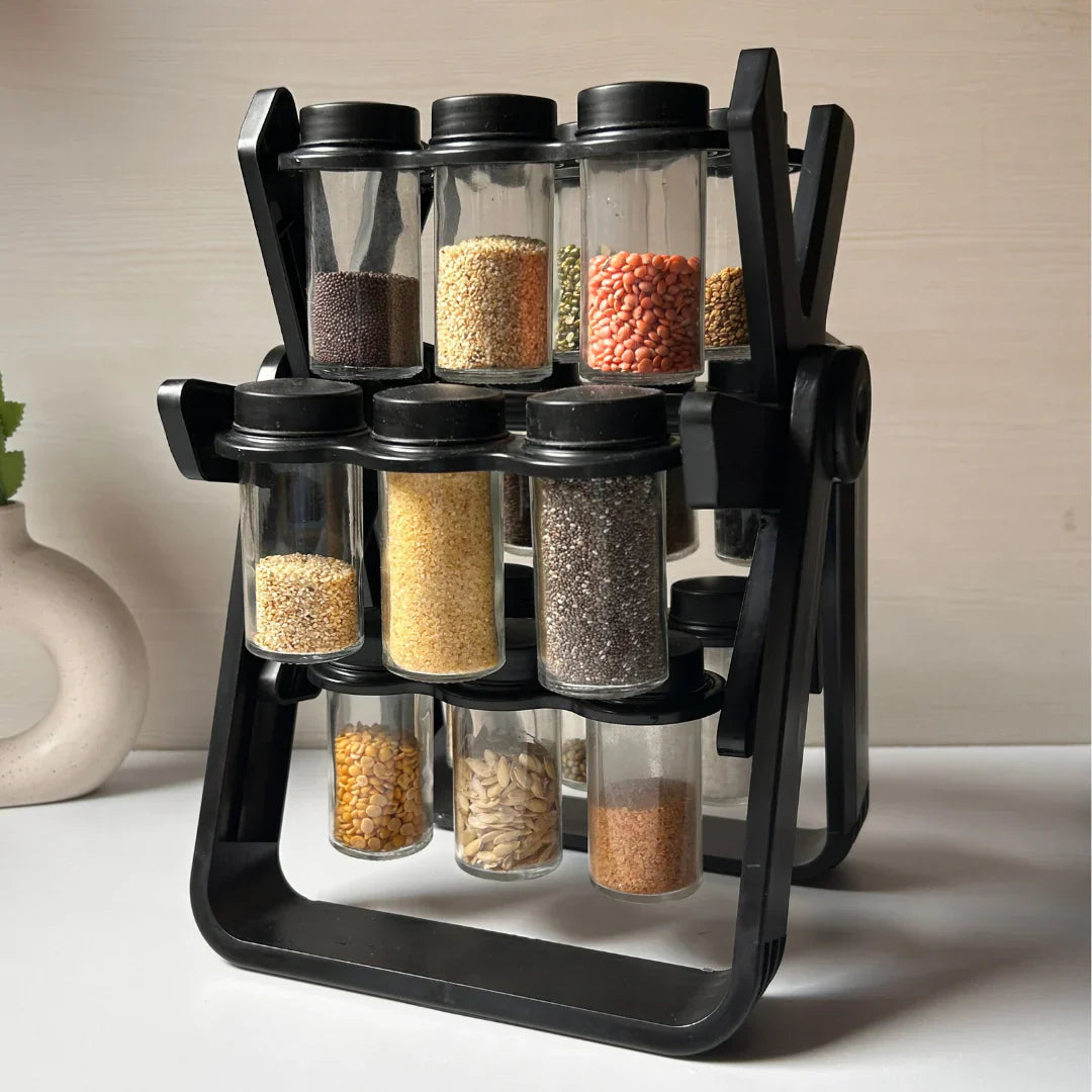 Spice Rack Organizer With 18 Spice Jars || منظم رف التوابل مع 18 برطمان توابل